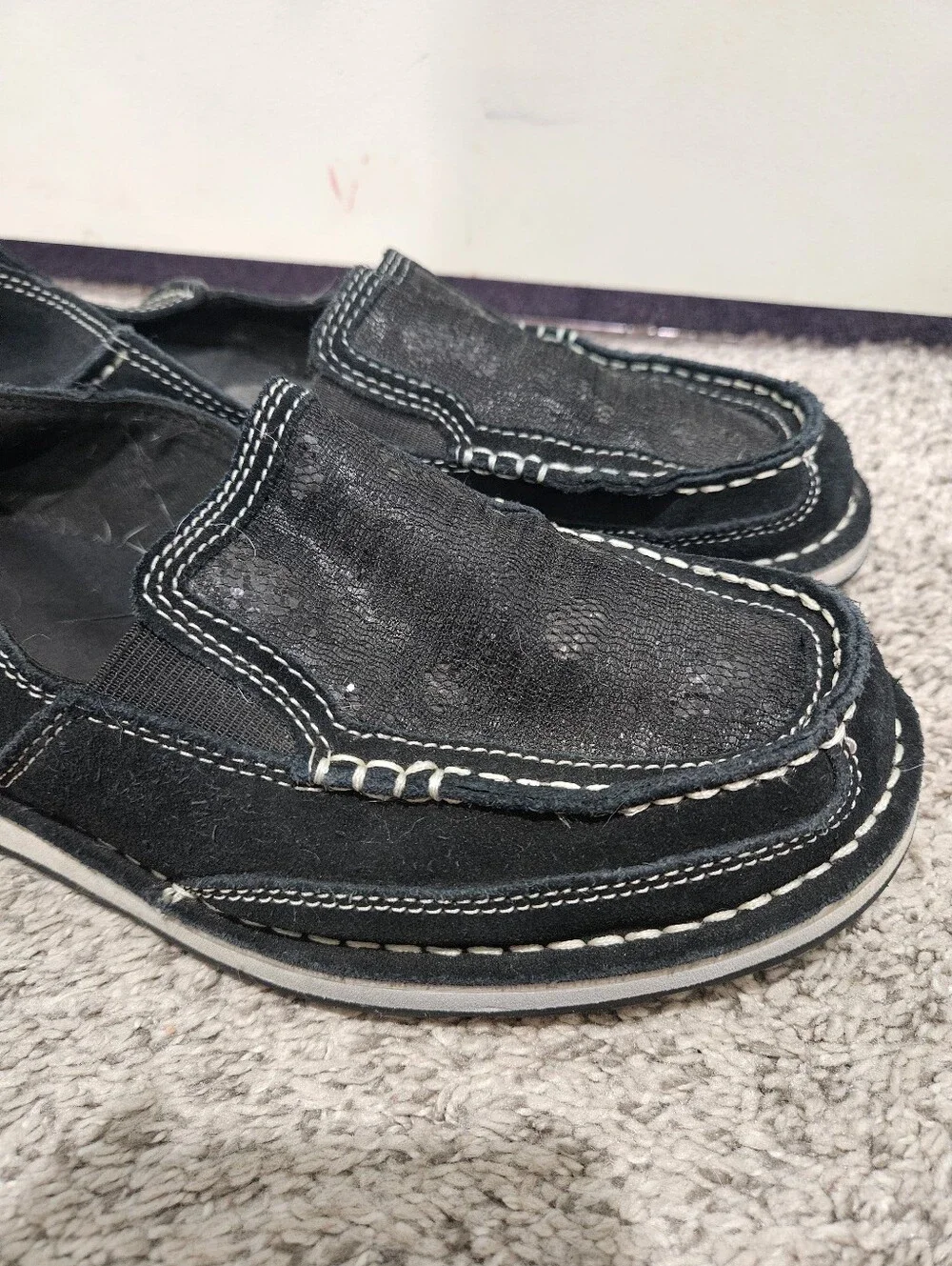 Ariat Black Slip-On Casual Loafers with White Stitching